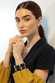 Gold Plated Black Cubic Zirconia Bangles (Set of 2)