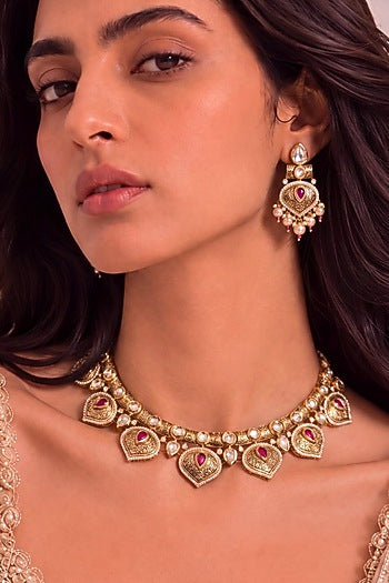 Antique Gold Finish Rani Bagh Necklace Set