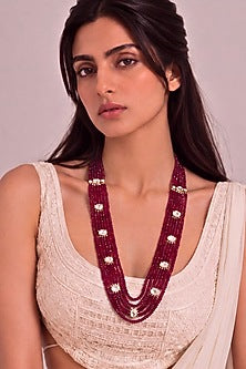 Gold Finish Ruby Polki Stone Mala
