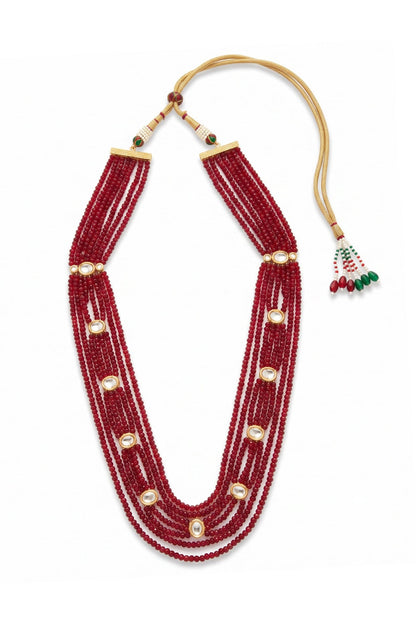 Gold Finish Ruby Polki Stone Mala
