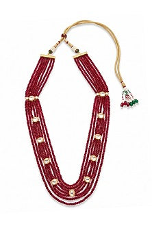 Gold Finish Ruby Polki Stone Mala