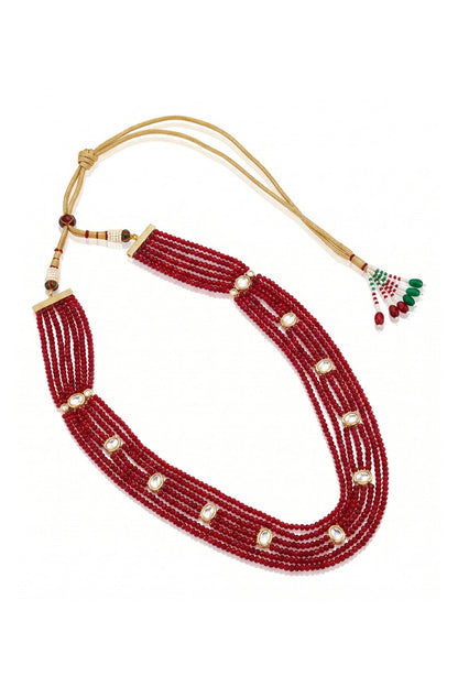 Gold Finish Ruby Polki Stone Mala