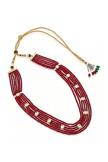 Gold Finish Ruby Polki Stone Mala