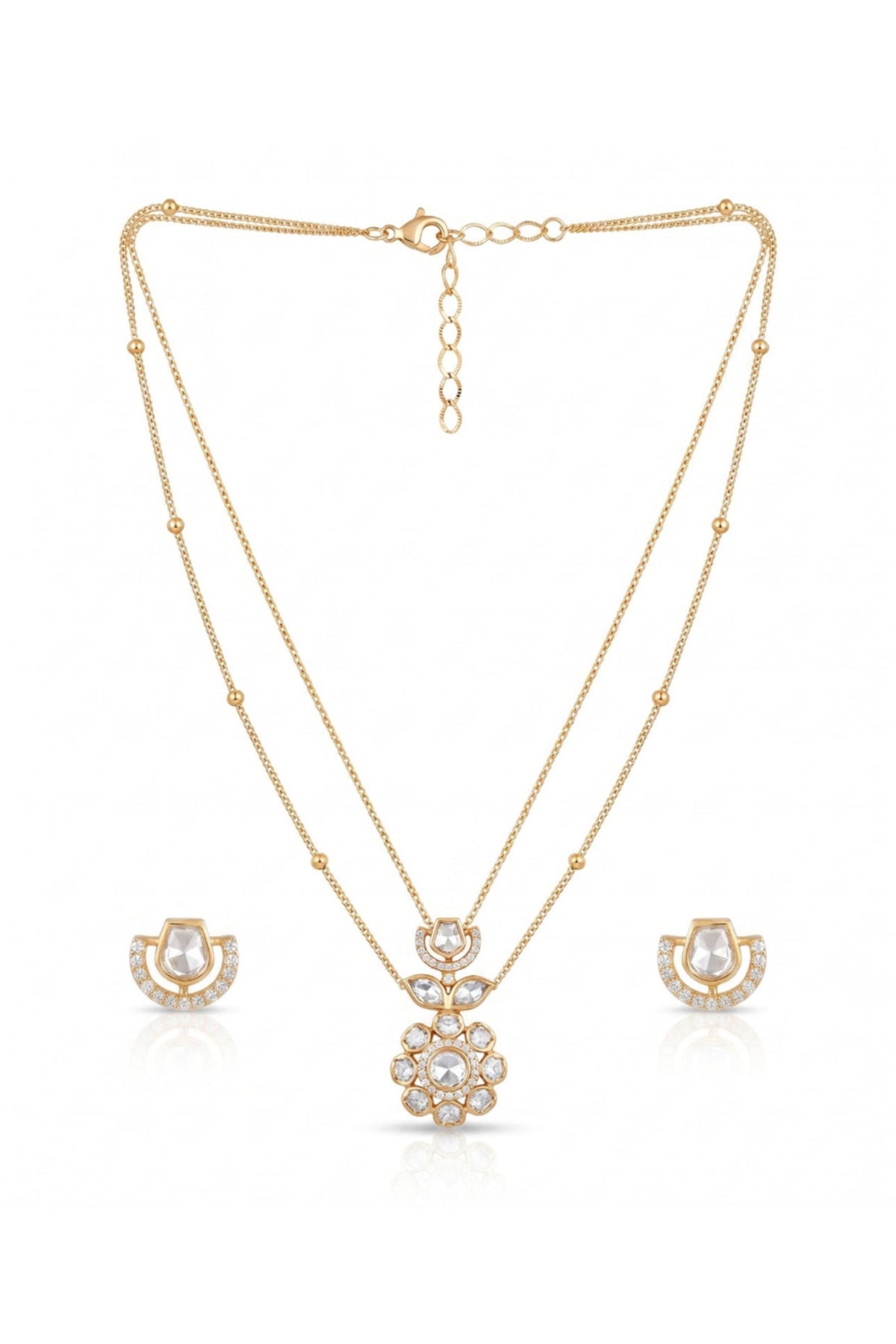 Gold Finish Floral Layered Necklace Set