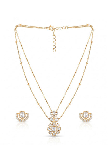 Gold Finish Floral Layered Necklace Set