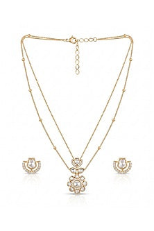 Gold Finish Floral Layered Necklace Set