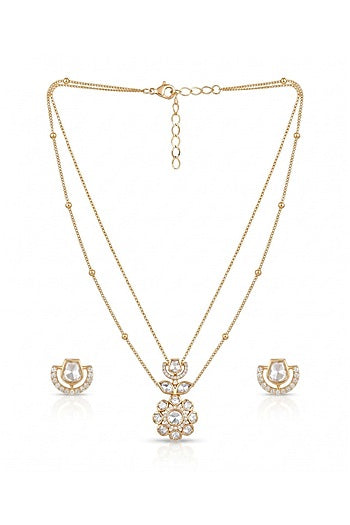 Gold Finish Floral Layered Necklace Set