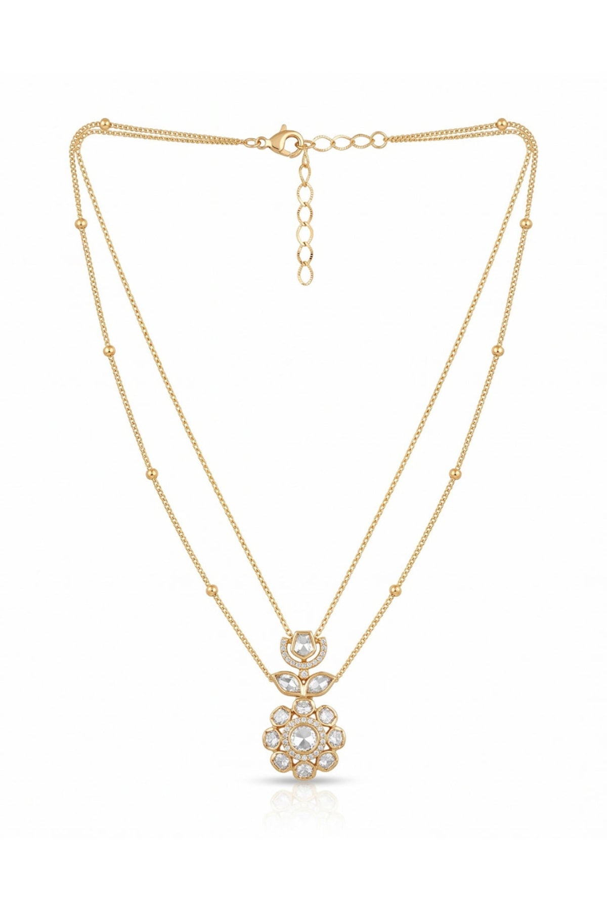 Gold Finish Floral Layered Necklace Set