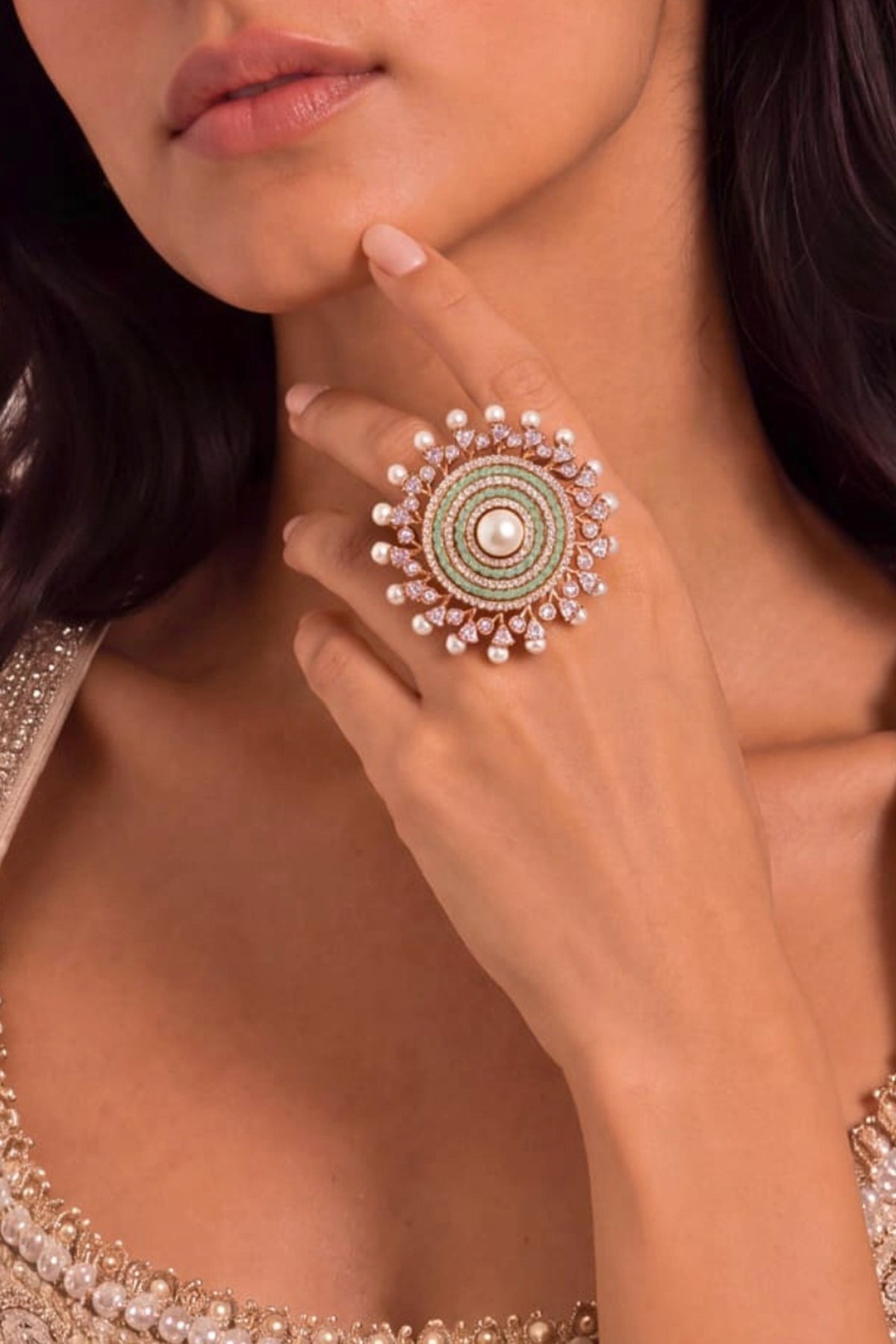 Gold Finish Pearl Ring