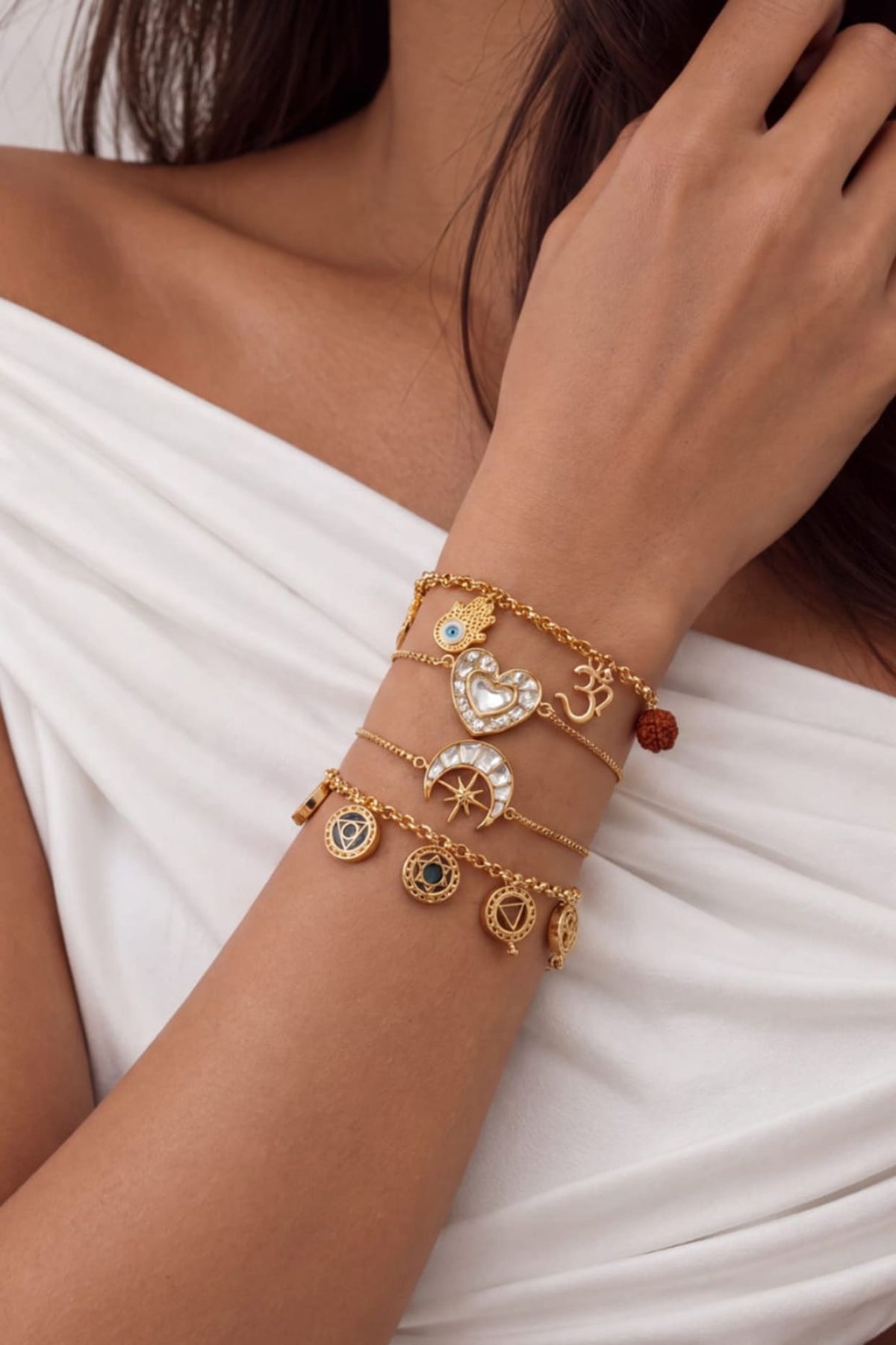 Gold Finish Multi-Colored Stone Chakra Bracelet