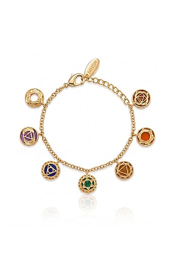Gold Finish Multi-Colored Stone Chakra Bracelet