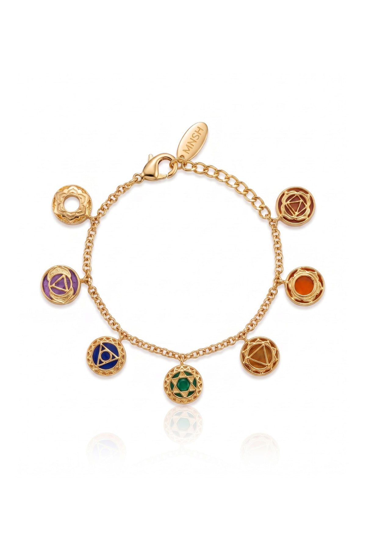Gold Finish Multi-Colored Stone Chakra Bracelet