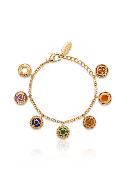 Gold Finish Multi-Colored Stone Chakra Bracelet