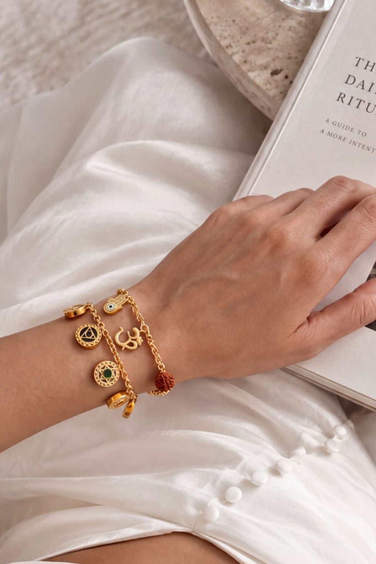 Gold Finish Multi-Colored Stone Chakra Bracelet
