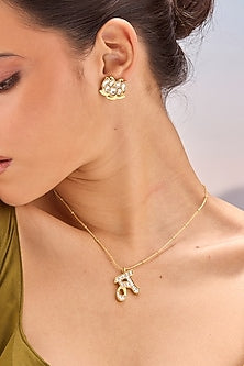 Gold Plated Kundan Polki M Initial Necklace