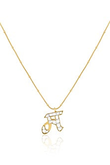 Gold Plated Kundan Polki M Initial Necklace