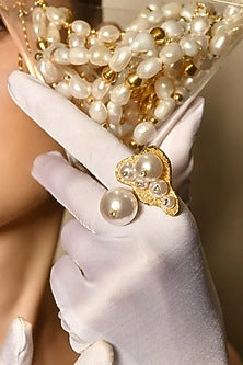 Gold Finish Pearl & Diamond Ring