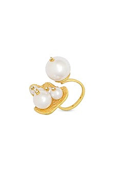 Gold Finish Pearl & Diamond Ring
