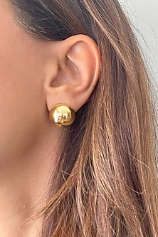 Gold Finish Round Stud Earrings