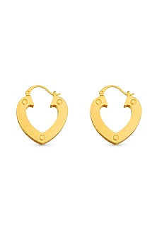 Gold Finish Heart Hoop Earrings