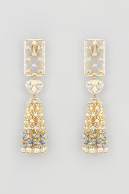 Gold Finish Pearls Long Dangler Earrings