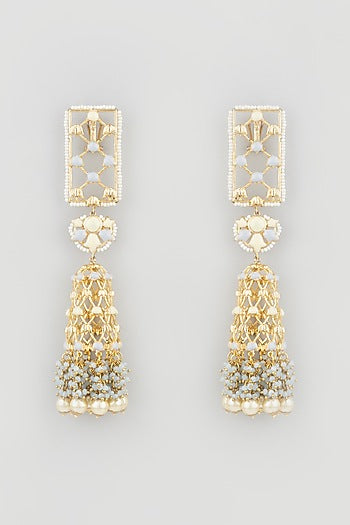 Gold Finish Pearls Long Dangler Earrings