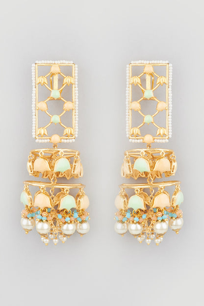 Gold Finish Multi-Colored Stone Dangler Earrings