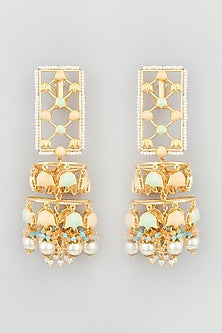 Gold Finish Multi-Colored Stone Dangler Earrings