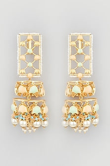 Gold Finish Multi-Colored Stone Dangler Earrings