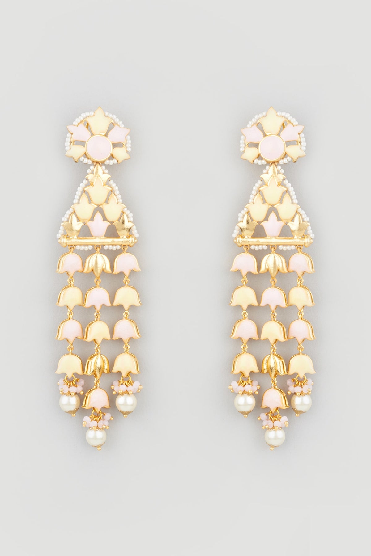 Gold Finish Pink Stone Dangler Earrings