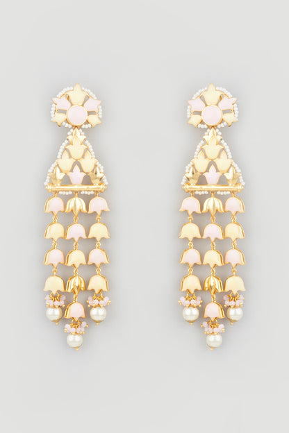 Gold Finish Pink Stone Dangler Earrings