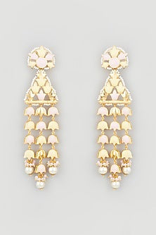 Gold Finish Pink Stone Dangler Earrings