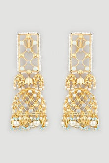 Gold Finish Off-White Pearl Earrings
