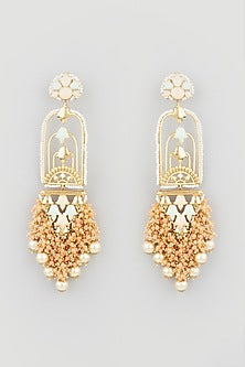 Gold Finish Peach Synthetic Stone Dangler Earrings