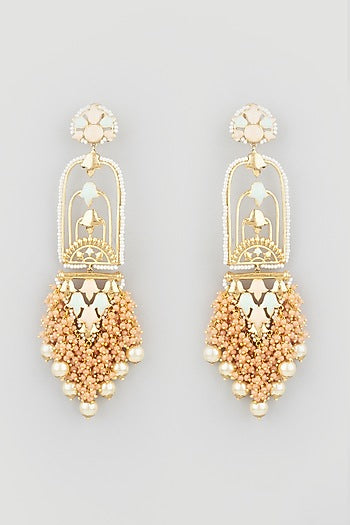 Gold Finish Peach Synthetic Stone Dangler Earrings