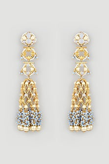 Gold Finish Pearl & Synthetic Stone Handcrafted Jhumka Earrings