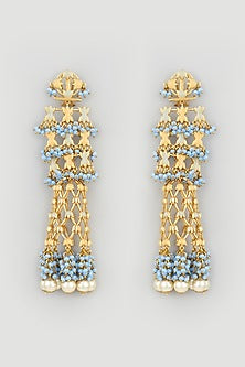 Gold Finish Floral Jhumka Earrings With Pearls
