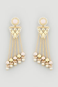 Gold Finish Dangler Earrings With Pearls