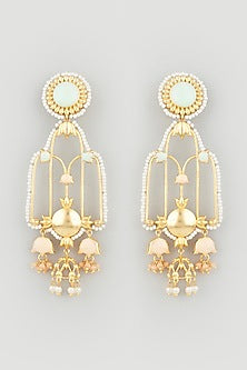 Gold Finish Handcrafted Jhumka Earrings With Pearls