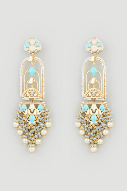 Gold Finish Floral Dangler Earrings