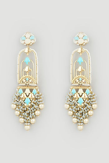 Gold Finish Floral Dangler Earrings