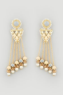 Gold Finish Pearl Dangler Earrings