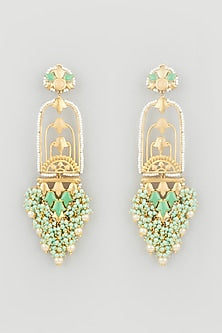 Gold Finish Synthetic Stones Pearl Dangler Earrings