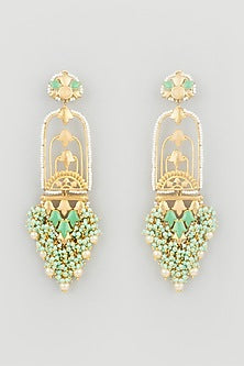 Gold Finish Synthetic Stones Pearl Dangler Earrings