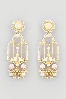 Gold Finish Handcrafted Floral Jhumka Earrings With Stones