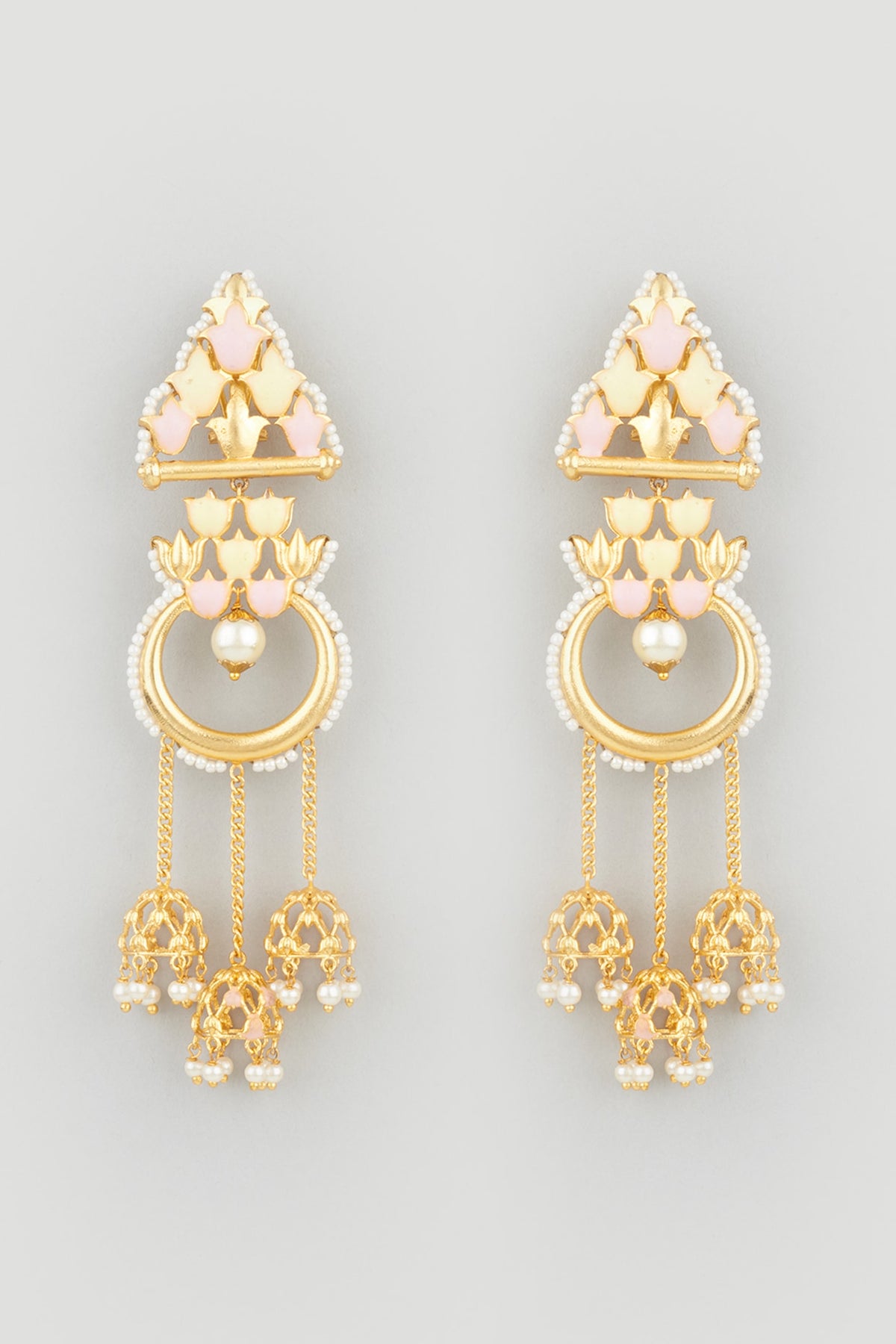 Gold Finish Dangler Earrings With Stones
