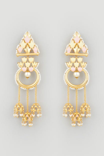 Gold Finish Dangler Earrings With Stones