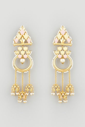 Gold Finish Dangler Earrings With Stones