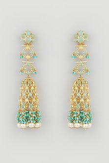 Gold Finish Pearl Handcrafted Jhumka Earrings