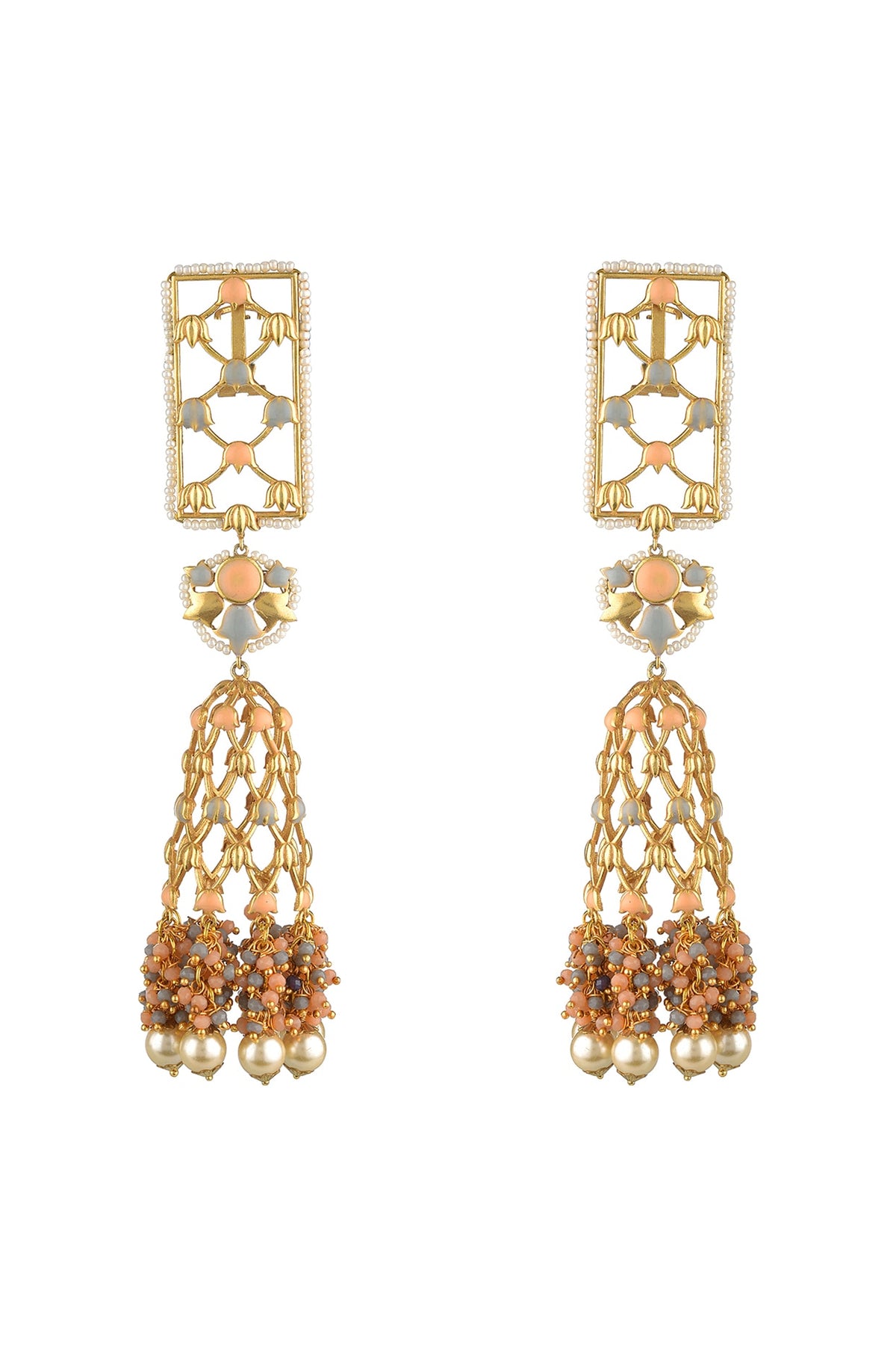 Gold Finish Pearl Jhumka Earrings